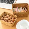 Woven Seagrass Storage Baskets Fruit Box Cosmetic ContainerStraw Rattan Desk Organizer Picnic