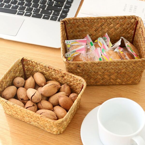 Woven Seagrass Storage Baskets Fruit Box Cosmetic ContainerStraw Rattan Desk Organizer Picnic