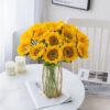 Artificial Sunflower Artificial Flower Sun Flower Bouquet Home Wedding Decoration Floral Art Flocking Pole Fake Flowers