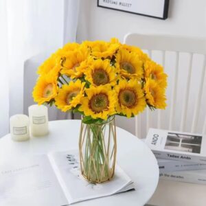 Artificial Sunflower Artificial Flower Sun Flower Bouquet Home Wedding Decoration Floral Art Flocking Pole Fake Flowers