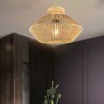 Rattan Wicker LED Ceiling Light Shade Light Fixture Vintage Chandelier Lampshade for Farmhouse Porch Restaurant Kitchen
