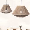 Rattan Lamp Geometric Shade Light Cover Chandelier Hanging Wicker Woven Fixture Rustic Decorative Weave Basket