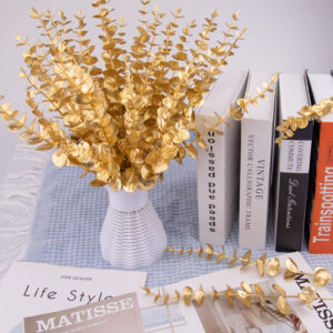 Artificial Gold Stem Eucalyptus Branch Artificial Plants for Office Party Flower Greenery Arrangement Hotel Decor