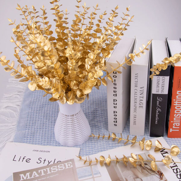 Artificial Gold Stem Eucalyptus Branch Artificial Plants for Office Party Flower Greenery Arrangement Hotel Decor