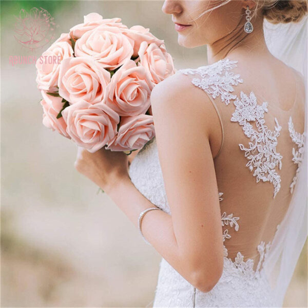 Pink Roses Artificial Flower DIY Wedding Bridal Bouquets Foam Fake Rose With Stem Valentines Gift Home Party Decoration