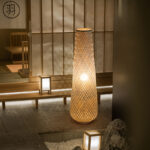 Japanese Cylinder Floor Lamp Wooden Floor light Wicker Standing Tea Bedroom Bedside Living Woven Retro Bamboo Floor Lamp