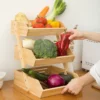 Basket Bamboo Storage Shelf Multi-layer Breathable Removable Food Container Kitchen Fresh Fruit Vegetable Accessories