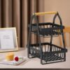Bread Vegetable Farmhouse Fruit Basket Bowl Stand with Wooden Handle Detachable Metal Wire Basket for Countertop Dining Room