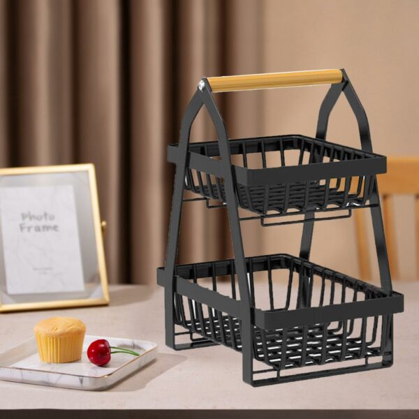 Bread Vegetable Farmhouse Fruit Basket Bowl Stand with Wooden Handle Detachable Metal Wire Basket for Countertop Dining Room