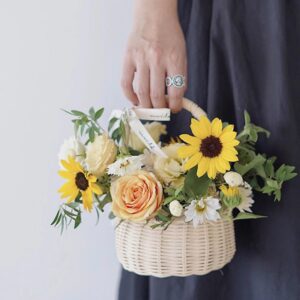 Flower Basket Storage Basket with Handle Waterproof Handmade Multi-functional Rattan for Home Wedding Decoration Gifts