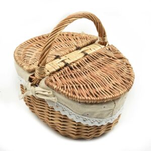 Woven Wicker Basket Making English Camping Picnic Basket Tote Basket Shopping Storage Basket With Double Lids Home Decorv