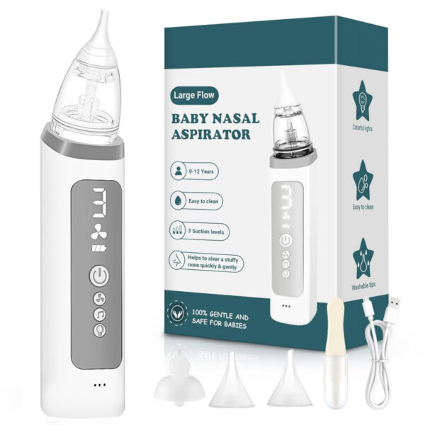 Baby Electric Nasal Aspirator Nose Suction Device with Food Grade Silicone Mouthpiece Suction Modes and Soothing Music