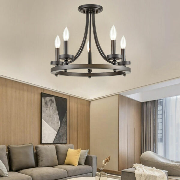 American Iron Art Black Living Room Chandelier Pastoral Rural Style Simple Personality Kitchen Study Restaurant Ceiling Lamp
