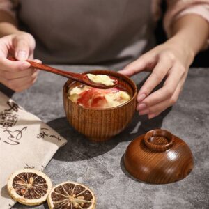 Wooden Bowl With Lid Wood Food Bowl Soup Bowl Salad Bowl Rice Bowl Children'S Anti Scalding Anti Dropping Salad Rice Bowl