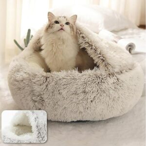 Soft Plush Pet Bed with Cover Round Cat Bed Pet Mattress Warm Cat Dog Sleeping Nest Cave for Small Dogs