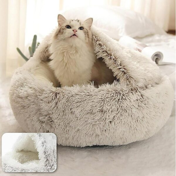 Soft Plush Pet Bed with Cover Round Cat Bed Pet Mattress Warm Cat Dog Sleeping Nest Cave for Small Dogs