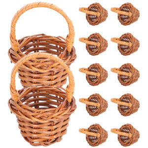 Hanabass Mini Woven Basket Miniature Flower Basket Dollhouse Miniature Flower Basket Small Easter Candy Gift Basket Party Favors
