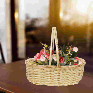 Portable Wicker Flower Basket Picnic Storage Baskets Woven With Handle Fruit Storage Container Travel