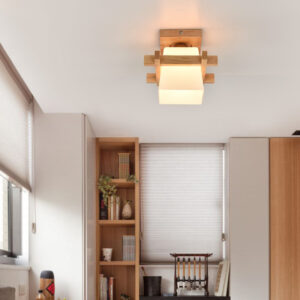 Artpad Tatami Japanese Ceiling Light for Home Lighting Glass Lampshade  LED Lamp Wood Base Hallways Porch Fixtures