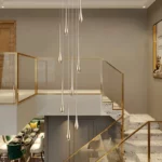 Gold Long Chandelier Minimalist Floodlight LED Duplex Villa Lighting Living Room Dining Room Light Rotary Staircase Chandelier