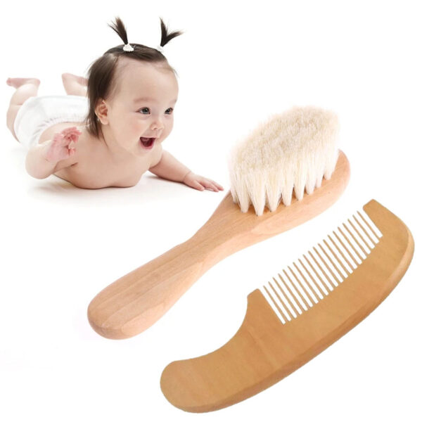 Wooden Baby Hair Comb Brush Newborn Infant Head Massager Soft Wool Baby Hair Cleaning Brush Tools Baby Care
