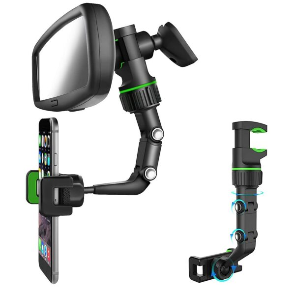 Rearview Mirror Phone Holder, 360° Rotatable and Retractable Car Phone Mount, Multifunctional Rear View Mirror Holder