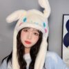 Kawaii Sanrio Cinnamoroll Plush Hat Cartoon Anime Bunny Ears Hat Keep Warm Ears Up Winter Cap Plush Doll Birthday Gift For Girls