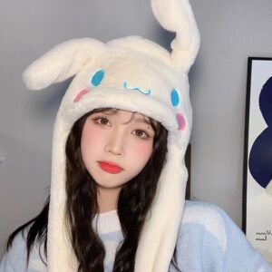Kawaii Sanrio Cinnamoroll Plush Hat Cartoon Anime Bunny Ears Hat Keep Warm Ears Up Winter Cap Plush Doll Birthday Gift For Girls