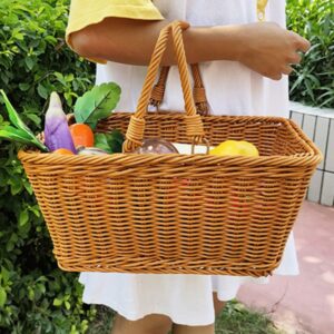 Outdoor Camping Picnic Storage Container With Handle Imitation Rattan Storage Basket Garden Hand-woven Picking Baskets