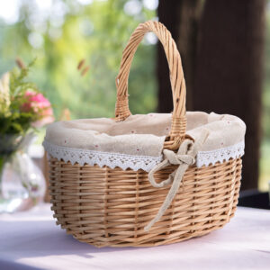 Handmade Wicker Picnic Basket Outdoor Camping Picnic Weaving Storage Basket Container Fruit Holder