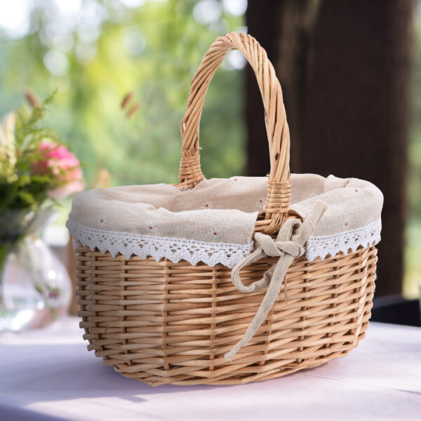 Handmade Wicker Picnic Basket Outdoor Camping Picnic Weaving Storage Basket Container Fruit Holder