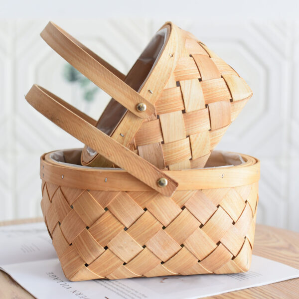 Flower Basket Rattan Hand Woven Storage Basket With Handle Photo Props Home Sundries Organizer Supplies Picnic Storage Baskets