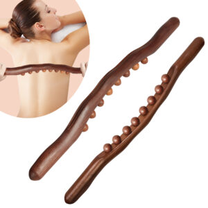 Guasha Wood Stick Tools Wooden Therapy Scraping Lymphatic Drainage Massager,Double Row 8 Beads Point Treatment Gua Sha Tools
