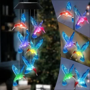 Blue Wind Chimes Solar Power Generation for Courtyard and Outdoor Decoration Wind Chimes and Pendants