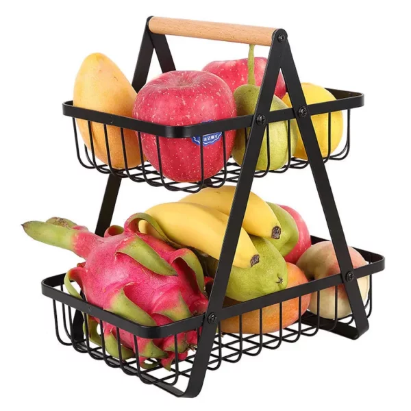 Wooden Fruit Basket Assembly, Three-tier Handbasket, Living Room, Kitchen, Bread, Snacks, Storage Basket, Shelf