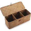 Rattan Woven Storage Bin with Lid Sundries Storage Basket Organizer with Grid