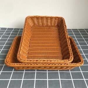 Hand-woven Rattan Wicker Storage Basket Durable Keep Tidy Lightweight Counter Tabletop Rectangular Woven Tray Home Kitchen Decor