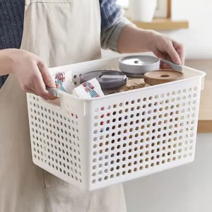 PP Storage Basket Hollow Design Storage Box Sundries Organizer Stackabe Table Stand Book Case For Cosmetics Clothes Toy Food