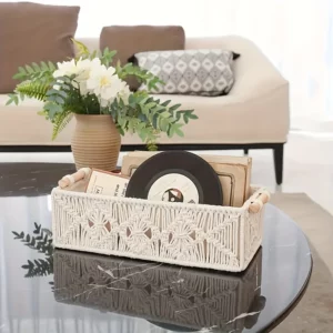 Storage Baskets Boho Storage Boxes Macrame Woven Baskets With Wood Handles Boho Decor Shelf Baskets For Bathroom Bedroom
