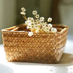 Fine Workmanship Handmade Straw Dried Flower Fruit Pot Basket Rattan Box Candy Earphone Organizer Sundries Storage Home Decor