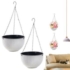 Plastic Flower Pot Hanging Basket With Chain Ornament Plant Plant Pot Resin Rattan Plaited Basket Hanging Chain