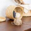 Round Straw Woven Storage Basket Desktop Storage Box Snack Organizer Laundry Baskets Handmade Rattan Flower Basket With Lid