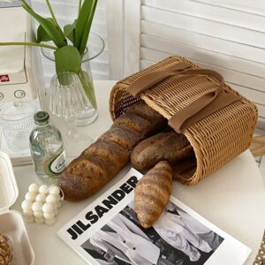 Portable Woven Basket With Handle Rectangular Picnic Flower Basket Fruit Snack Sundries Home Storage