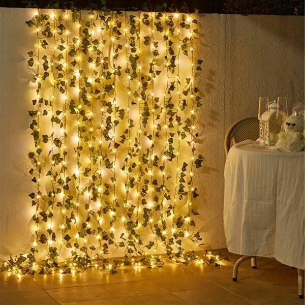 LED Green Leaf Fake Plants String Light Battery Powered Waterproof String Light For Wall House Room Office Birthday Decor