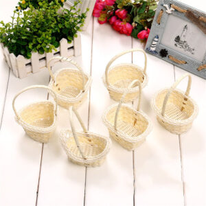 Hand Made Wicker Flower Basket Portable Handle Party Wedding Picnic Decorative Basket Kid Gift Easter Wicker Rattan