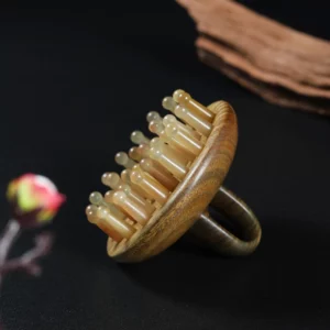 Natural sandalwood horn comb large teeth head scalp meridian yellow and white water massage comb hair treatment comb