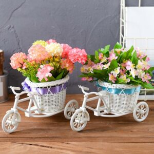 Flower Rattan Baskets Plant Storage Vase Tricycle Bike Shape Home Decor Gifts