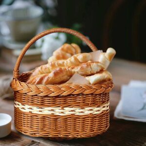 Hand Woven Wicker Picnic Basket with Lid Picnic Hamper Washable Lining Wicker Woven Basket for Outdoor Camping Hiking Beach