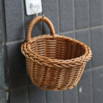 Storing Debris Placing Flowers And Plants Storage Basket Rattan Straw Basket Brown Plastic Imitation Rattan Wall Hanging Basket