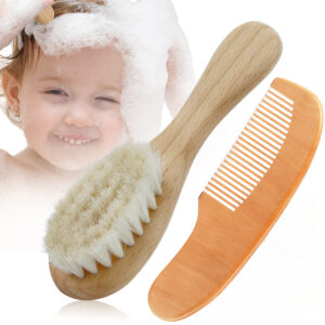 Newborn Baby Wool Baby Wooden Brush Comb Newborn Hair Brush Infant Head Massager Portable Baby Comb Hair Bath Brush